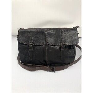 JOHNNY FARAH Black Leather Crossbody Messenger Bag